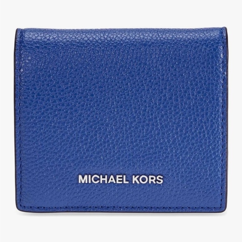 Michael Kors Blue Pebbled Leather Key Card Holder
